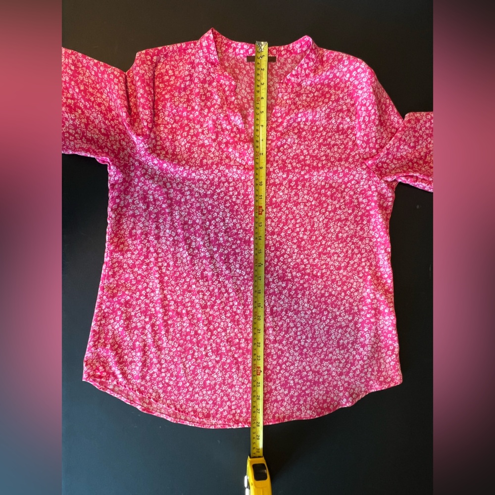 Gaharu Women's Ditsy Floral Top V Neck Chiffon Blouse 3/4 Sleeve Pink Large - Picture 11 of 11